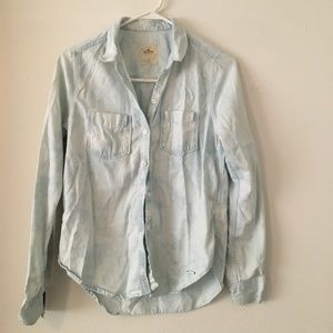 Hollister light blue small tie dye button shirt